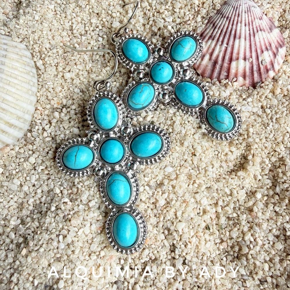Turquoise  cross western style dangle earrings + statement